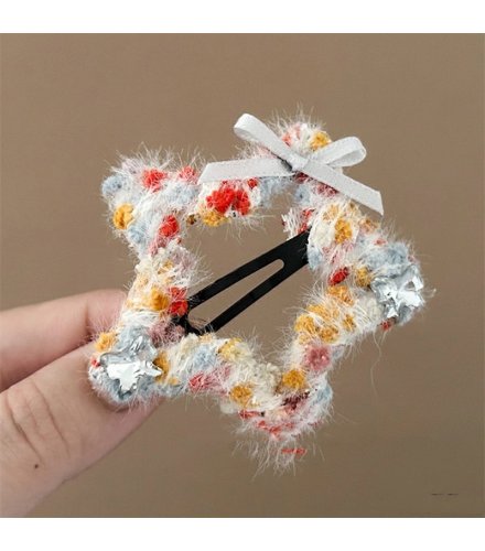 HA253 - Colorful star bow plush Hair Clip
